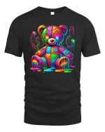 Trippy Rainbow Teddy Bear Graphic Tee Unisex - black t-shirt on white background