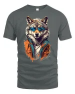 Cool Wolf Sunglasses Graphic Tee for Men - gray t-shirt on white background