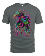 Neon Bird Splash Art Graphic Tee for Men and Women - gray t-shirt on white background