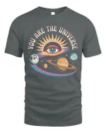 You Are The Universe Cosmic Eye Graphic Tee - gray t-shirt on white background