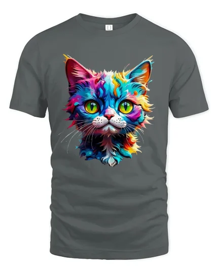 Color Splash Cat Art Graphic Tee for Cat Lovers - gray t-shirt on white background