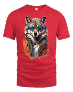 Cool Wolf Sunglasses Graphic Tee for Men - red t-shirt on white background