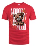 Moody Teddy Bear Graphic Tee for Cool Vibes - red t-shirt on white background