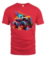 Flaming Monster Truck Neon Graphic Tee Unisex - red t-shirt on white background