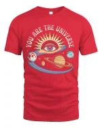 You Are The Universe Cosmic Eye Graphic Tee - red t-shirt on white background