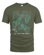 Eat Sleep Game Repeat Retro Gamer Graphic Tee - military green t-shirt on white background