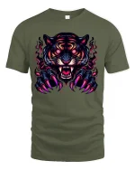 Fierce Neon Tiger Claw Graphic Tee for Men and Women - military green t-shirt on white background