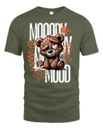 Moody Teddy Bear Graphic Tee for Cool Vibes - military green t-shirt on white background