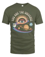 You Are The Universe Cosmic Eye Graphic Tee - military green t-shirt on white background