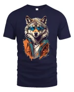 Cool Wolf Sunglasses Graphic Tee for Men - navy t-shirt on white background