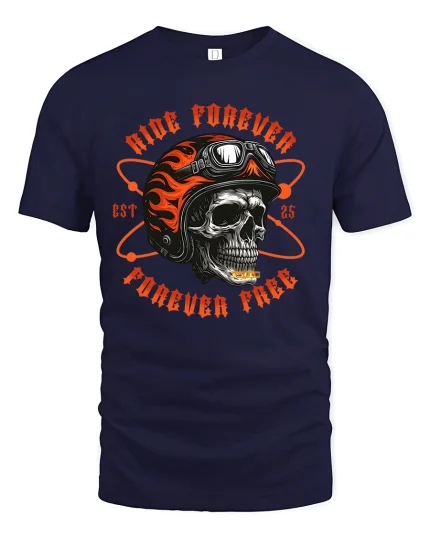 Ride Forever Skull Biker Graphic Tee for Riders - navy t-shirt on white background