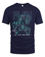 Eat Sleep Game Repeat Retro Gamer Graphic Tee - navy t-shirt on white background