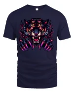 Fierce Neon Tiger Claw Graphic Tee for Men and Women - navy t-shirt on white background