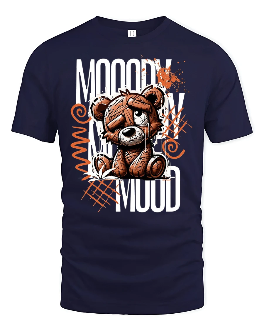 Moody Teddy Bear Graphic Tee for Cool Vibes - 1 Moody Teddy Bear Graphic Tee for Cool Vibes - navy t-shirt on white background