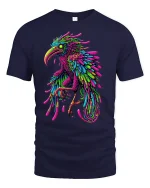 Neon Bird Splash Art Graphic Tee for Men and Women - navy t-shirt on white background