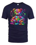 Trippy Rainbow Teddy Bear Graphic Tee Unisex - navy t-shirt on white background