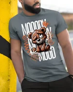 Moody Teddy Bear Graphic Tee for Cool Vibes - model wearing grey tee, leaning on column