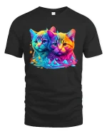 Neon Twin Cats Color Splash Graphic Tee Unisex - black t-shirt on white background