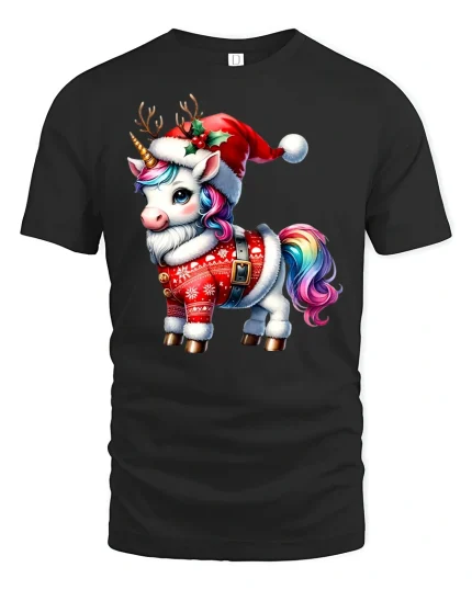 Christmas Unicorn Reindeer Magic Holiday Tee Unisex - black t-shirt on white background
