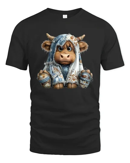 Cozy Highland Cow Wrapped in Blanket Cute Tee Unisex - black t-shirt on white background