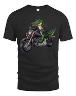 Cool Biker Alligator Motorcycle Graphic Tee - black t-shirt on white background