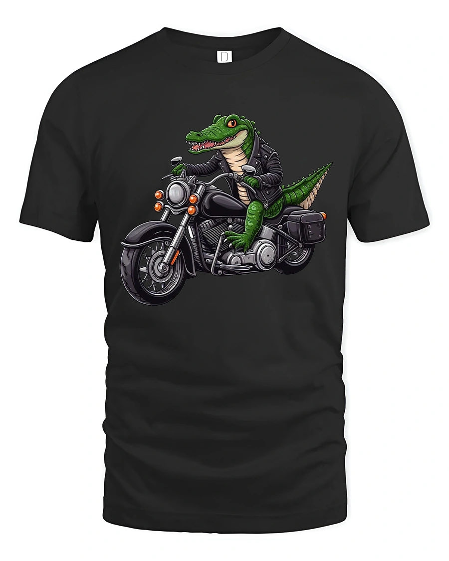Cool Biker Alligator Motorcycle Graphic Tee - 1 Cool Biker Alligator Motorcycle Graphic Tee - black t-shirt on white background