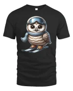 Funny Ski Owl Winter Sport Graphic Tee Unisex - black t-shirt on white background