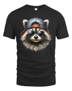 Cool Raccoon Sunglasses and Cap Graphic Tee Unisex - black t-shirt on white background