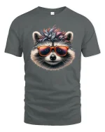 Cool Raccoon Sunglasses Graphic Tee for Men and Women - gray t-shirt on white background