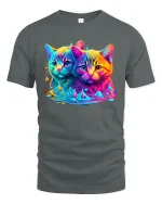 Neon Twin Cats Color Splash Graphic Tee Unisex - gray t-shirt on white background