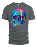 Neon Melt Skull Graphic Tee for Streetwear Style - gray t-shirt on white background
