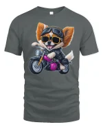 Cool Biker Dog Riding Motorcycle Funny Graphic Tee - gray t-shirt on white background