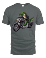 Cool Biker Alligator Motorcycle Graphic Tee - gray t-shirt on white background