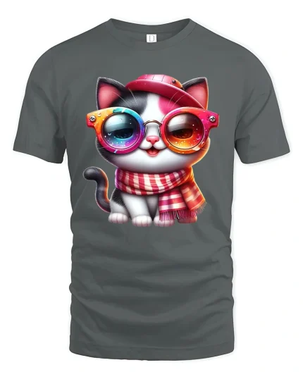 Cool Cat Sunglasses Graphic Tee for Cat Lovers - gray t-shirt on white background