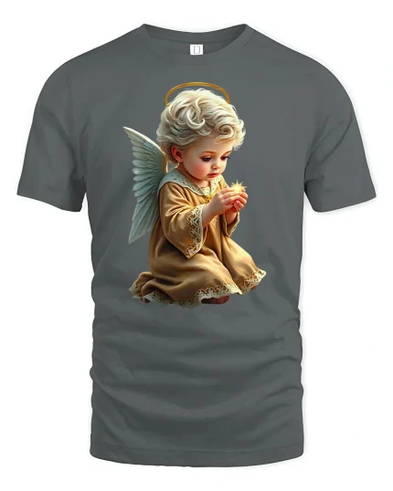Guardian Angel Baby Art Graphic Tee for Kind Souls - gray t-shirt on white background