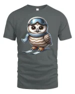 Funny Ski Owl Winter Sport Graphic Tee Unisex - gray t-shirt on white background