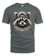 Cool Raccoon Sunglasses and Cap Graphic Tee Unisex - gray t-shirt on white background