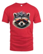 Cool Raccoon Sunglasses Graphic Tee for Men and Women - red t-shirt on white background
