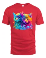 Neon Twin Cats Color Splash Graphic Tee Unisex - red t-shirt on white background