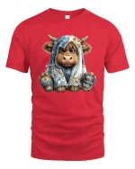 Cozy Highland Cow Wrapped in Blanket Cute Tee Unisex - red t-shirt on white background