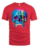 Neon Melt Skull Graphic Tee for Streetwear Style - red t-shirt on white background