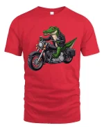 Cool Biker Alligator Motorcycle Graphic Tee - red t-shirt on white background