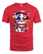 Cool Cat Sunglasses Graphic Tee for Cat Lovers - red t-shirt on white background