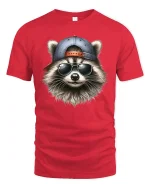 Cool Raccoon Sunglasses and Cap Graphic Tee Unisex - red t-shirt on white background
