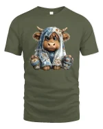 Cozy Highland Cow Wrapped in Blanket Cute Tee Unisex - military green t-shirt on white background