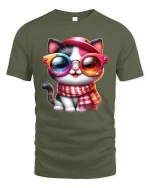 Cool Cat Sunglasses Graphic Tee for Cat Lovers - military green t-shirt on white background