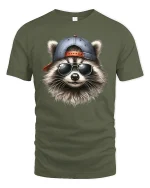 Cool Raccoon Sunglasses and Cap Graphic Tee Unisex - military green t-shirt on white background