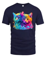 Neon Twin Cats Color Splash Graphic Tee Unisex - navy t-shirt on white background