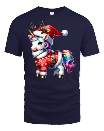 Christmas Unicorn Reindeer Magic Holiday Tee Unisex - navy t-shirt on white background