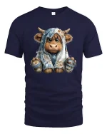 Cozy Highland Cow Wrapped in Blanket Cute Tee Unisex - navy t-shirt on white background